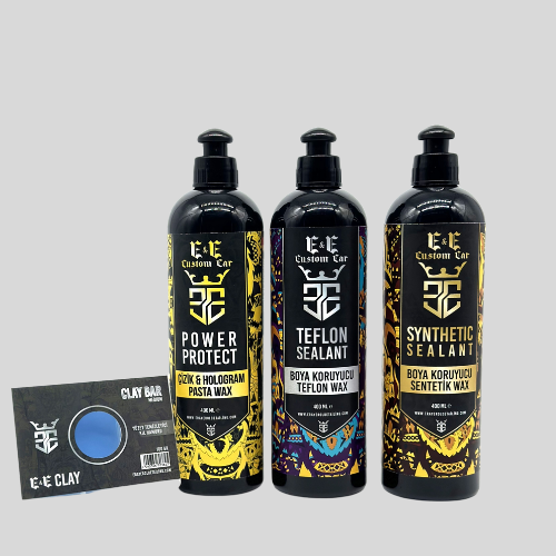 E&E Custom Car Çizik ve Hologram Pasta Wax 400 ml, Boya Koruyucu Teflon Wax 400 ml, Sentetik Wax 400 ml, Clay bar 100 gr