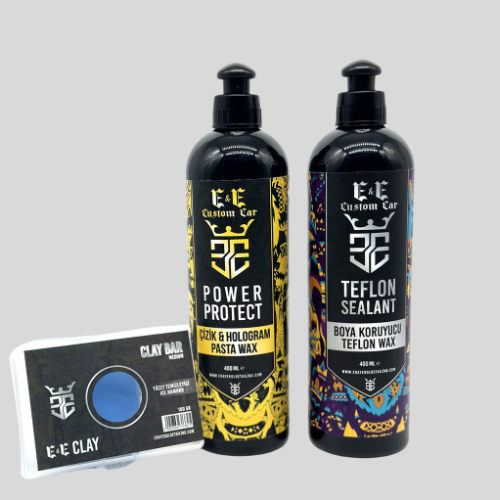 E&E Custom Car Çizik ve Hologram Pasta Wax 400 ml, Boya Koruyucu Teflon Wax 400 ml, Clay Bar Kil Hamuru 200 gr