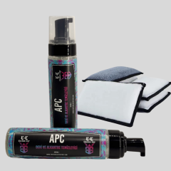E&E Custom Car APC Deri ve Alkantara Temizleyici 250 ml + Superclean Büyük Boy Scrup Pad - Plastik Ve Deri Temizlik Pedi
